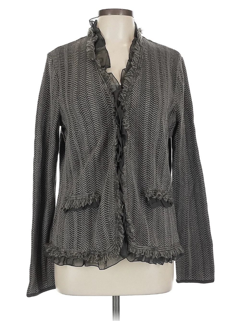 ❤️ Dana Buchman Brown Herringbone Ruffle-Trim Jacket Size L